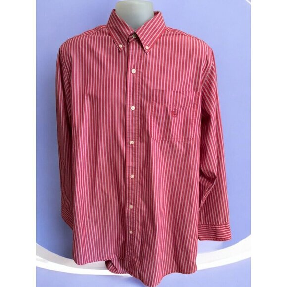 Ralph Lauren Chaps Men Red Striped Long Sleeved Collared Button Down Shirt Large - Picture 7 of 7